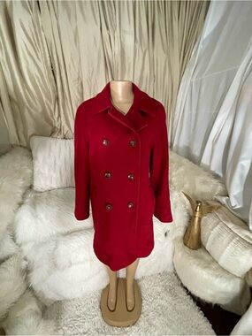 Anne Klein Red Double-Breasted Pea Coat